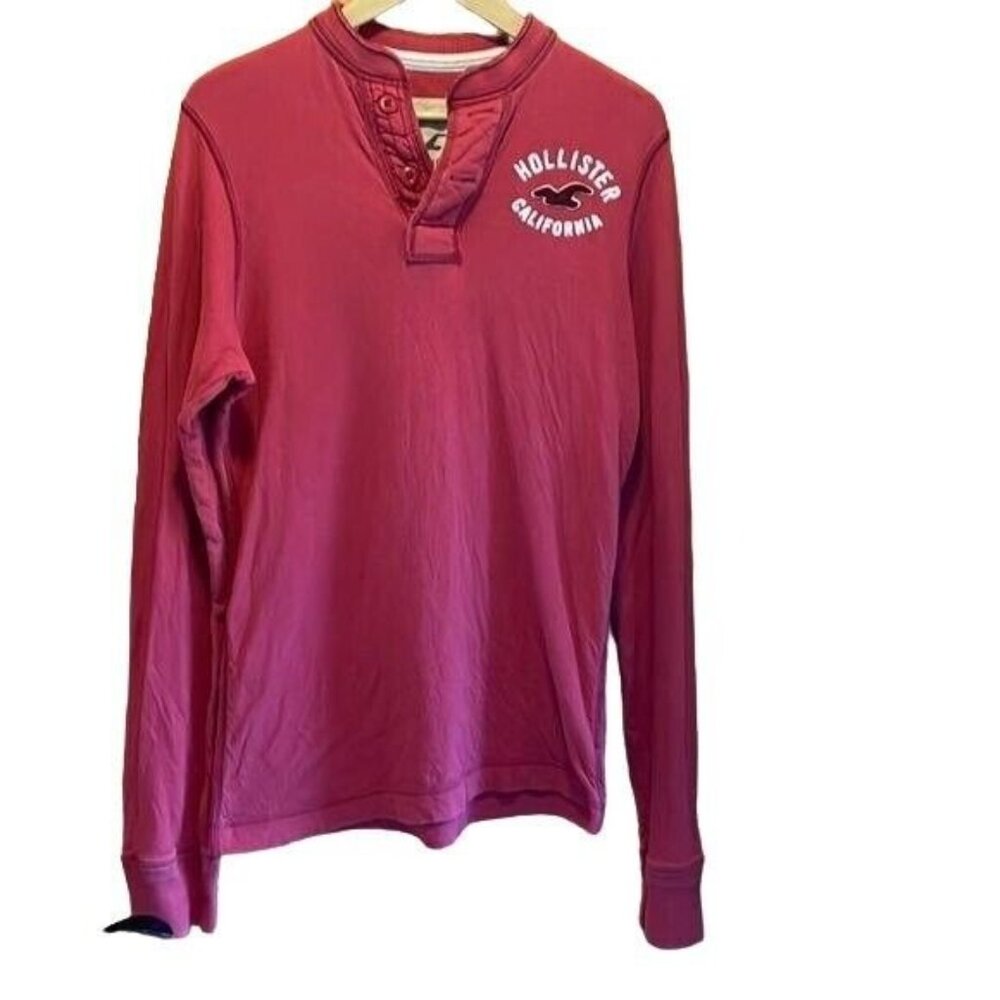 Hollister California Mens Long Sleeve Henley Shirt M Cotton Red